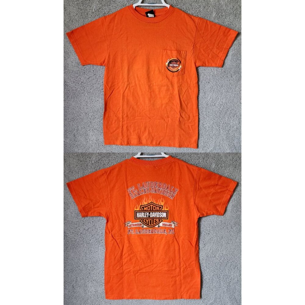 VTG 2004 Ft Lauderdale FL Harley-Davidson Orange Pocket T Shirt Size M USA Made